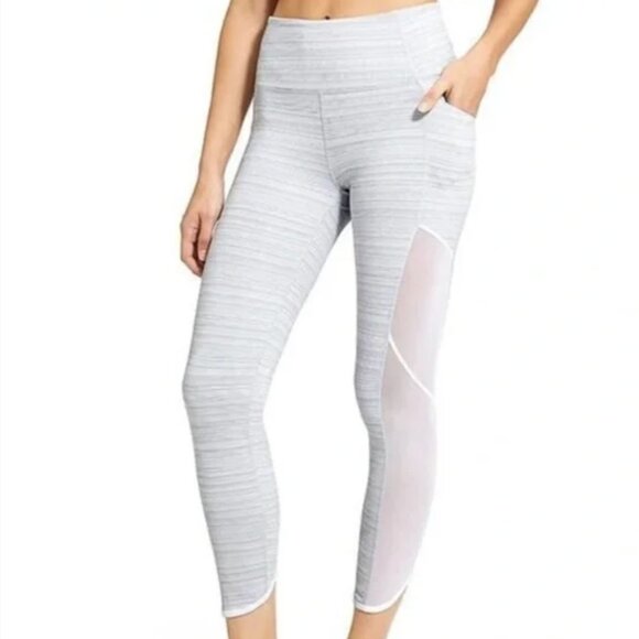 Athleta Jacquard Chaturanga mesh pocketed Leggings in white grey - size small - Picture 1 of 3